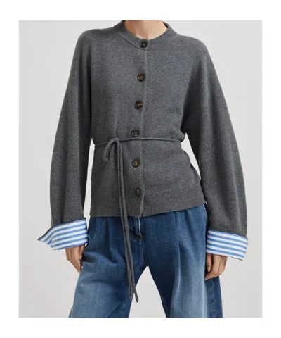 Brunello Cucinelli Button-fastening Tie-waist Cardigan In Gray