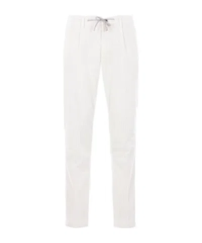 Eleventy Men White Pants With Elastic Drawstring Waist And Tapered Leg In Cotton Blend Stretch Woman In White