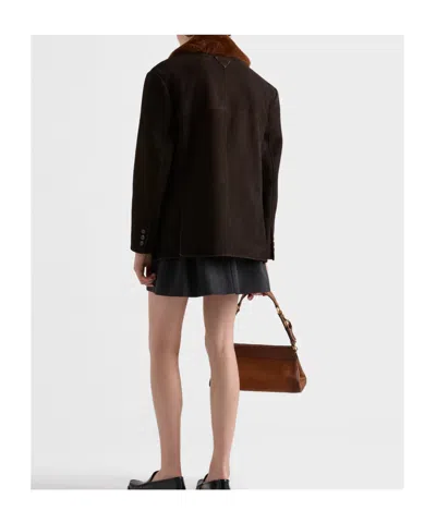 Prada Caban With Shearling Details In Brown