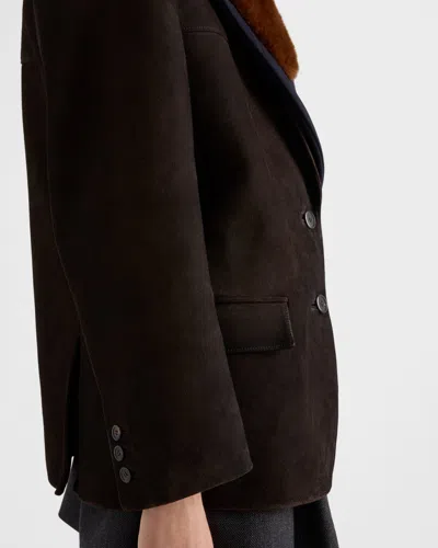 Prada Caban With Shearling Details In Brown