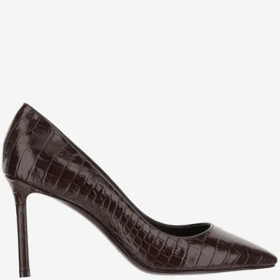 Jimmy Choo 85mm Romy Pointed-toe Pumps With Crocodile-effect In Brown