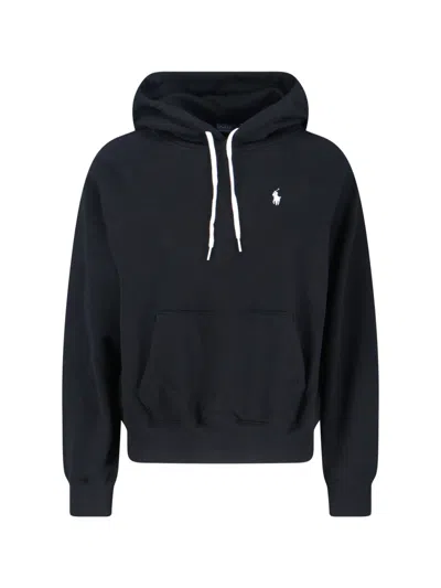 Polo Ralph Lauren Black Hoodie With Drawstring Hood And Pony Embroidery On The Front In Cotton Blend Woman In Black