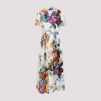 Dolce & Gabbana Midi Poplin Dress With Flower Bouquet Print Dolce E Gabbana In Multi