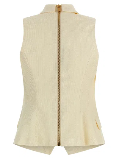 Balmain Jacquard Vest With Flap Pockets And Gold-tone Buttons In Yellow