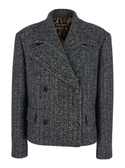 Dolce & Gabbana Striped Double-breasted Jacket In Gray