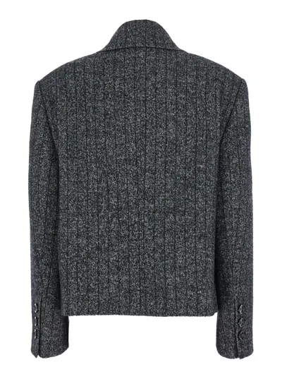 Dolce & Gabbana Striped Double-breasted Jacket In Gray