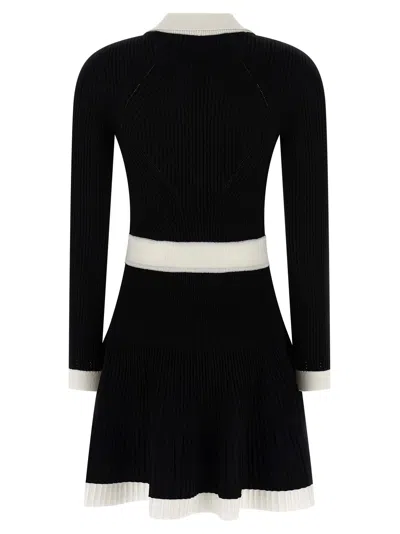Balmain Long Sleeves V-neck Flare Knit Dress In Black