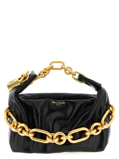 Balmain Sync Black Mini Handbag With Chain-link And Logo Plaque In Leather Woman In Black
