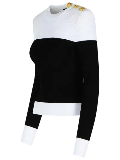 Balmain 3-button Twisted Knit Colorblock Top In Black