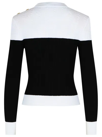 Balmain 3-button Twisted Knit Colorblock Top In Black