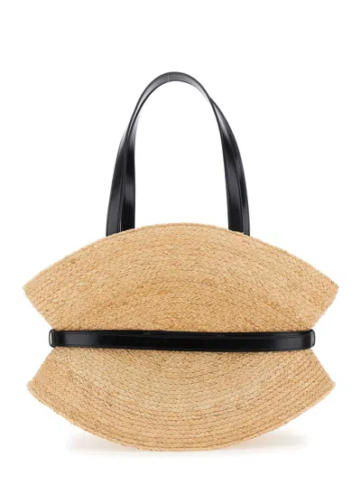 Balmain Medium Structured Shoulder Bag With Woven Texture In Nude