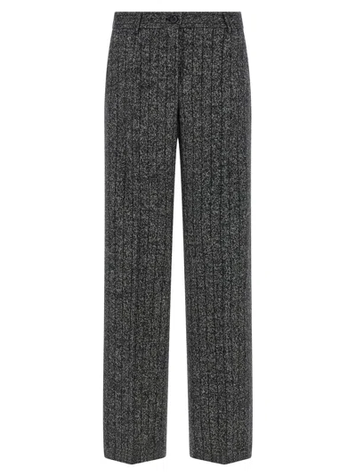 Dolce & Gabbana Wool Trousers With Textured Fabric And Pockets In Black