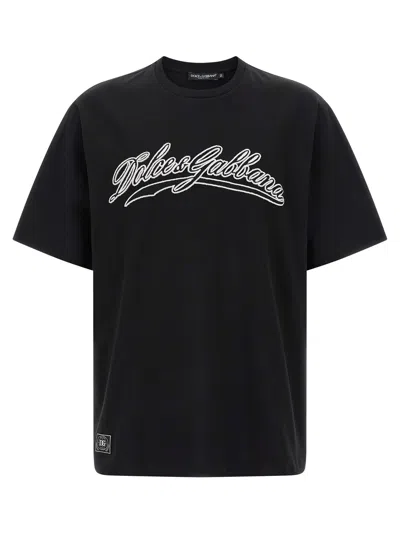 Dolce & Gabbana Men Cotton T-shirt With Embossed Logo Embroidery In Black