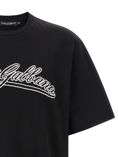 Dolce & Gabbana Men Cotton T-shirt With Embossed Logo Embroidery In Black
