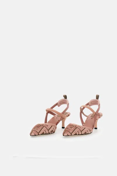 Fendi Pink Ff Velvet Colibrì Lite Slingback In Pink