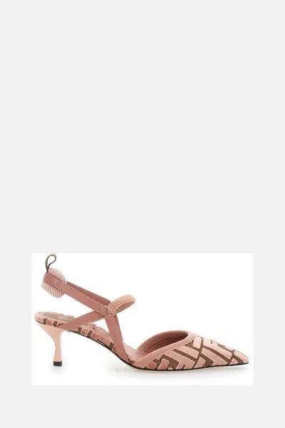Fendi Pink Ff Velvet Colibrì Lite Slingback In Pink