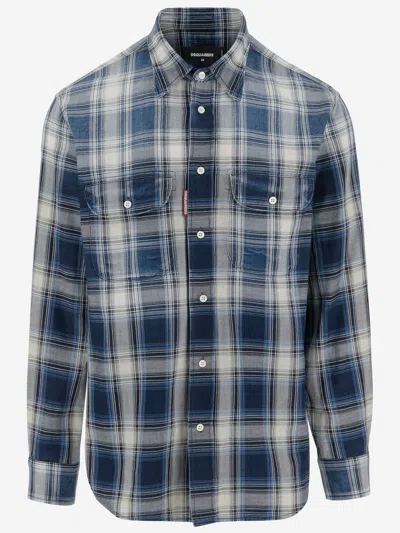 Dsquared2 Checked Pattern Shirt With Pockets And Collar In Multi