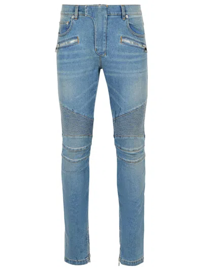 Balmain Slim-fit Biker Ribbed Jeans In Blue