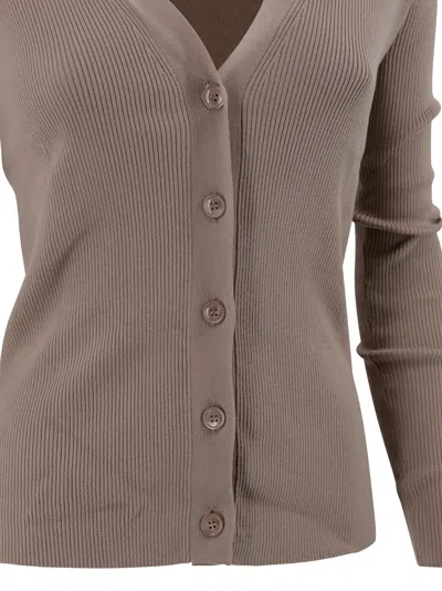 Weekend Max Mara Ribbed Knit V-neck Cardigan In Gray