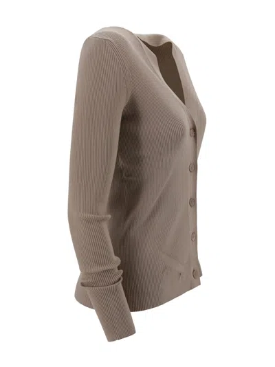 Weekend Max Mara Ribbed Knit V-neck Cardigan In Gray