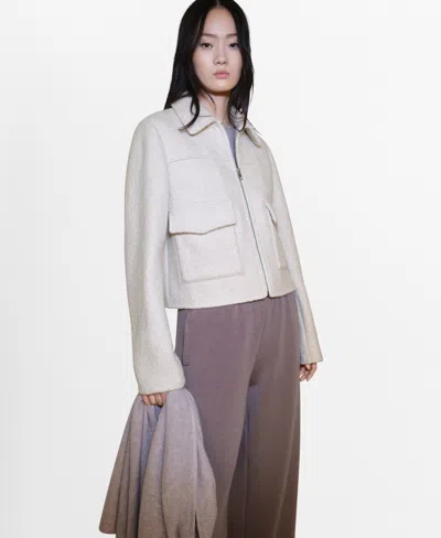 Mango Wool Blend Faux Shearling Field Jacket In Neutral