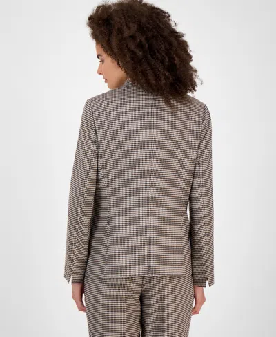 Kasper Houndstooth Single-button-front Jacket, Regular & Petite In Brown