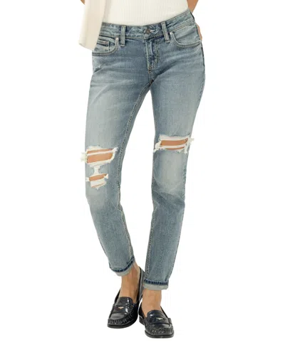 Silver Jeans Co. Women's Girlfriend Mid Rise Skinny Leg Jeans In Blue