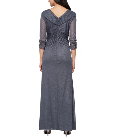 Alex Evenings Women's Glitter Mesh Long V-neck Gown In Gray