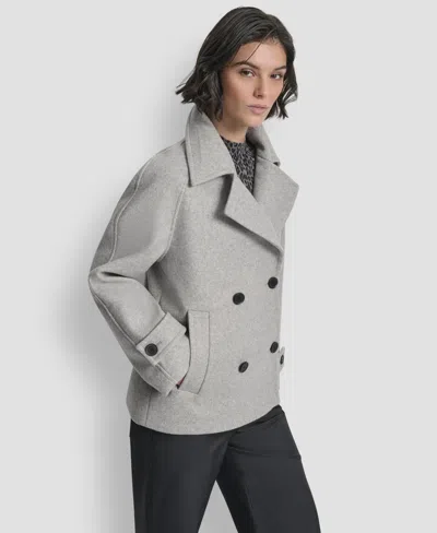 Dkny Women's Short Double Breasted Collared Coat In Gray