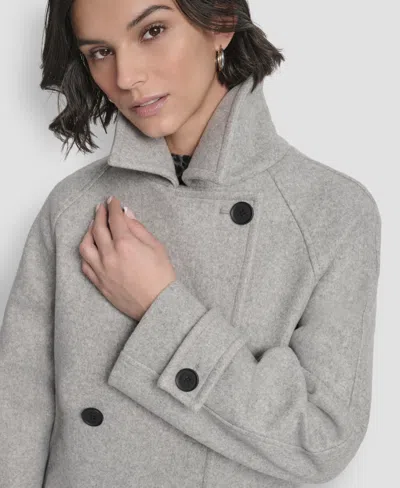 Dkny Women's Short Double Breasted Collared Coat In Gray