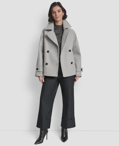 Dkny Women's Short Double Breasted Collared Coat In Gray