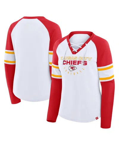 Fanatics Women's White/red Kansas City Chiefs Redzone Blitz Package Raglan Lace-up V-neck Long Sleeve T-shirt In Red