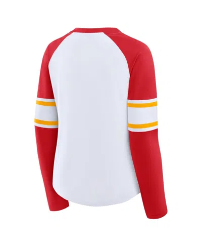 Fanatics Women's White/red Kansas City Chiefs Redzone Blitz Package Raglan Lace-up V-neck Long Sleeve T-shirt In Red