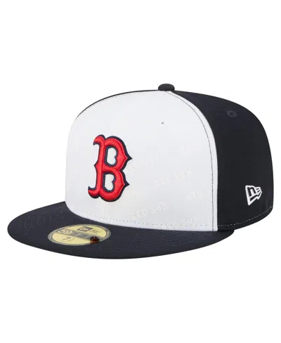 New Era Men's White/navy Boston Red Sox Repeat 59fifty Fitted Hat In White