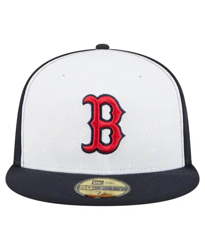 New Era Men's White/navy Boston Red Sox Repeat 59fifty Fitted Hat In White