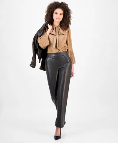 Anne Klein Women's Faux-leather Pull-on Pants In Black