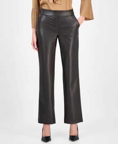 Anne Klein Women's Faux-leather Pull-on Pants In Black