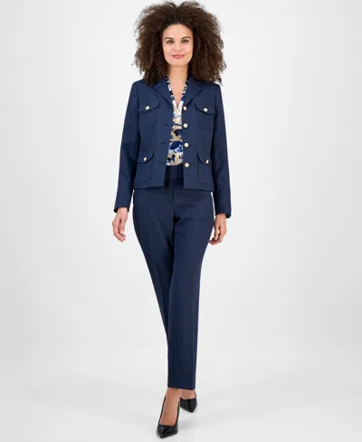 Kasper Mini-check-print Button-front Jacket, Regular & Petite In Blue