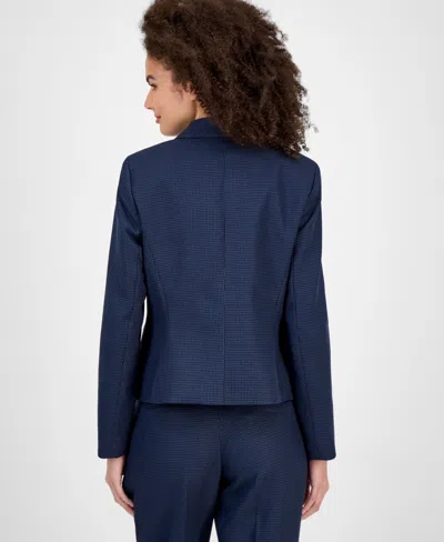 Kasper Mini-check-print Button-front Jacket, Regular & Petite In Blue