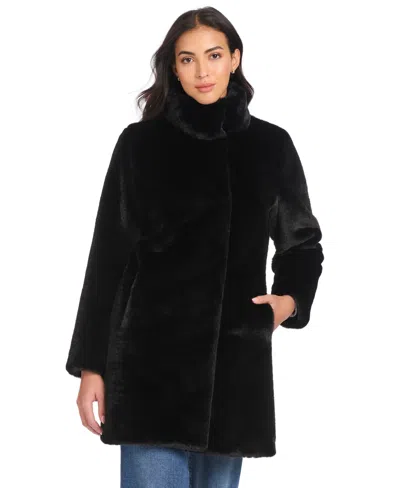 Jones New York Women's Collared Faux-fur Coat In Black