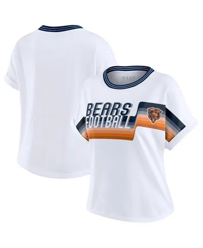 Wear By Erin Andrews Women's White Chicago Bears Cropped Center Stripe Dolman T-shirt In White