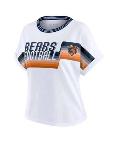 Wear By Erin Andrews Women's White Chicago Bears Cropped Center Stripe Dolman T-shirt In White