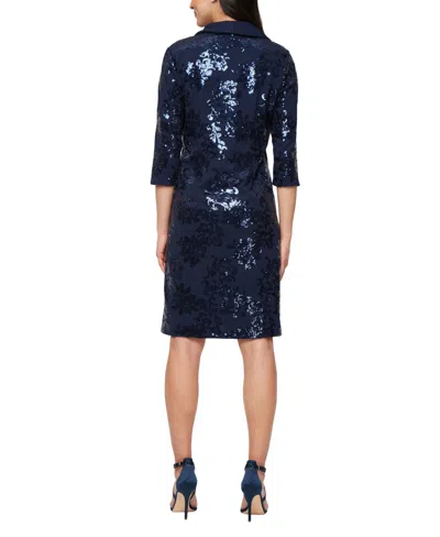 Alex Evenings 81961003 Short Mother Of The Bride Sequin Jacket Dress In Blue