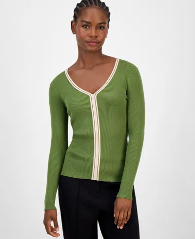 T Tahari Women's Contrast-trim Knit Top In Green