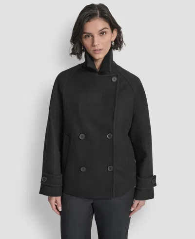 Dkny Womens Short Double Breasted Collared Coat P Xs Xxl In Black