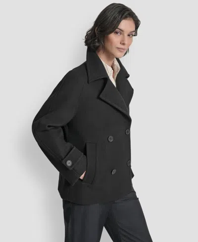 Dkny Womens Short Double Breasted Collared Coat P Xs Xxl In Black