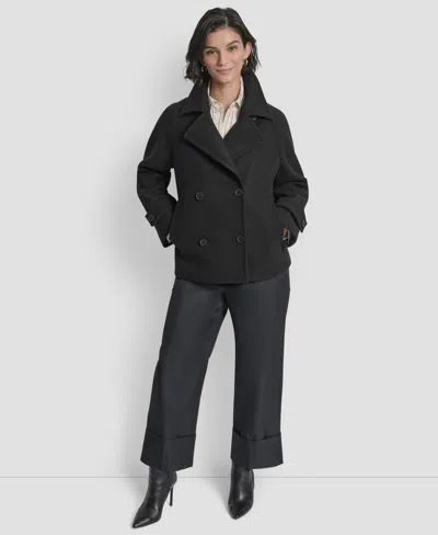 Dkny Womens Short Double Breasted Collared Coat P Xs Xxl In Black