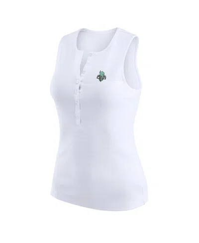 Wear By Erin Andrews White New York Liberty Rib-knit Henley Tank Top In White