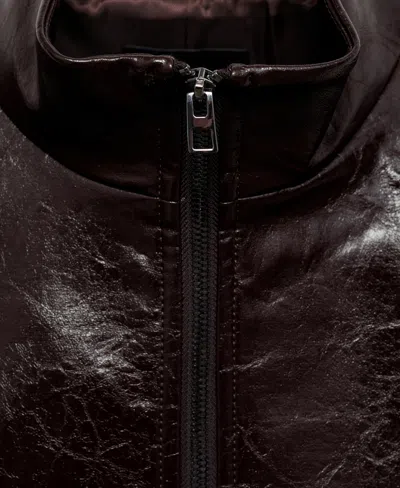 Mango Perkins Collar Texture Jacket Brown In Blue