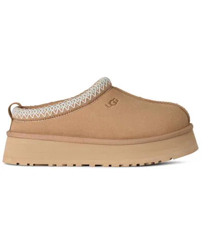 Ugg Tazz Wool-blend Fleece-lined Embroidered Suede Platform Slippers In Brown